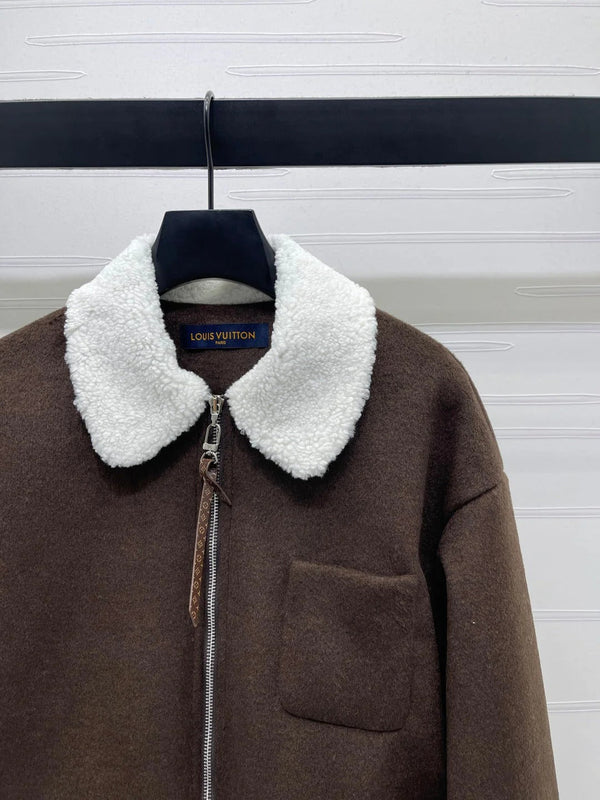 LV 25S KNITTED CARDIGAN WITH SHEARLING COLLAR 0153