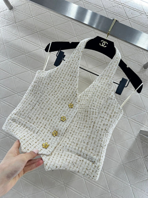 CC 26 Débardeur Col Américain Crème Coton Laine 331226