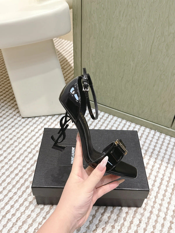 YSL 26ss High-Heeled Sandals 85 Black Patent Leather 654678
