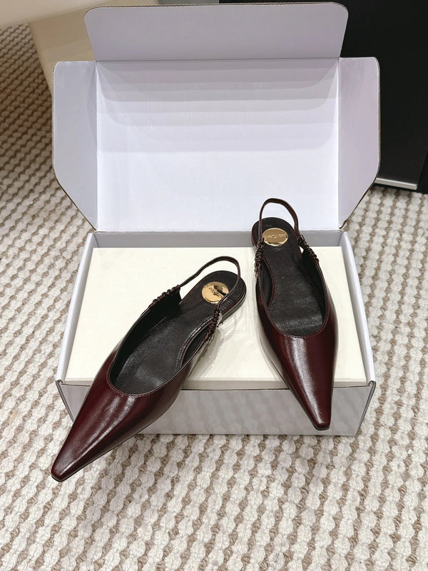 YSL 26ss Flat Slingback Burgundy Glossy Leather 654710