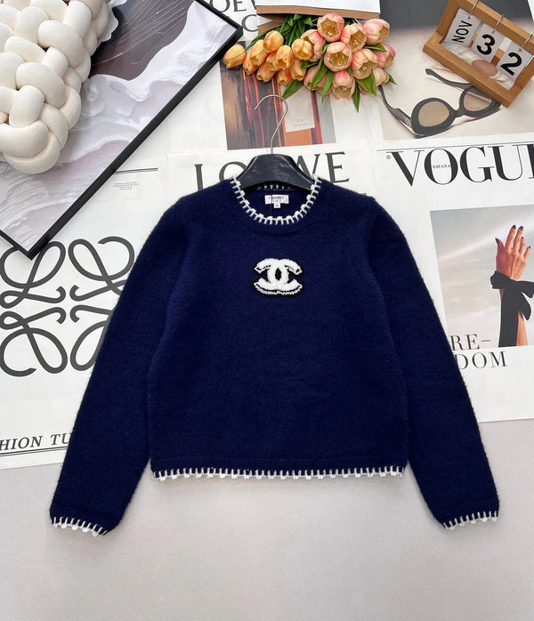 CC 26 Pull en maille bleu marine Laine Cachemire 785142