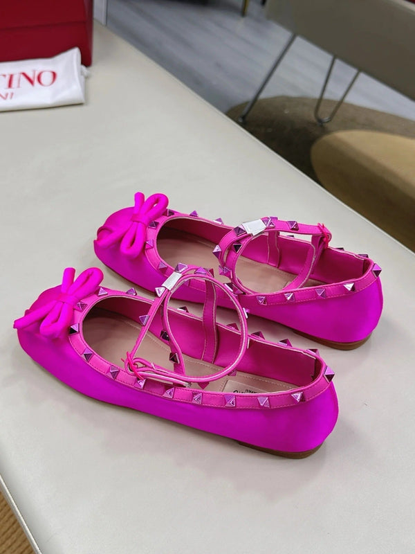 BALLERINES VALENTINO GARAVANI ROCKSTUD EN SATIN ROSE FUSCHIA