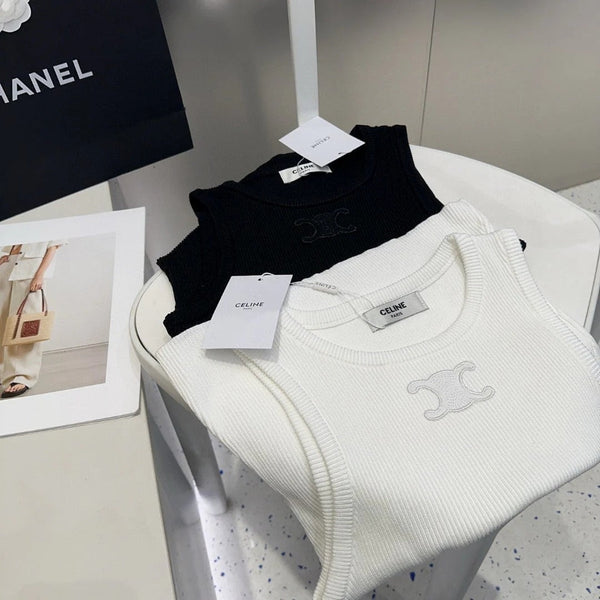 TANK TOP 633206 IN WHITE COTTON RIBBED KNIT EMBOSSED LOGO