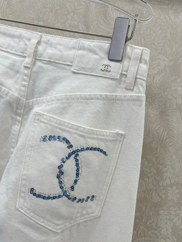 CHANEL PLAIN WHITE DENIM PANTS 275041