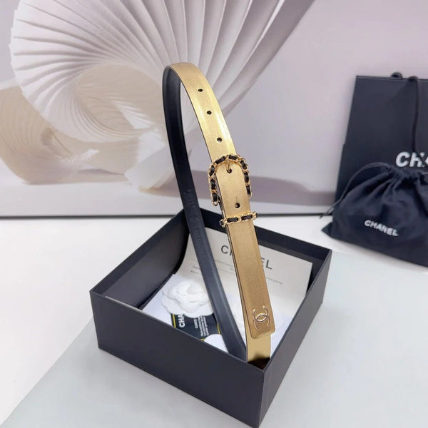 CINTURA CC 20 MM IN PELLE DI VITELLO NERA MISTO ORO E FERRAMENTA ORO
