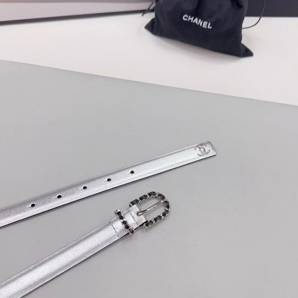 CINTURA CC 20 MM IN PELLE DI VITELLO NERA MIX ARGENTO FERRAMENTA ARGENTO