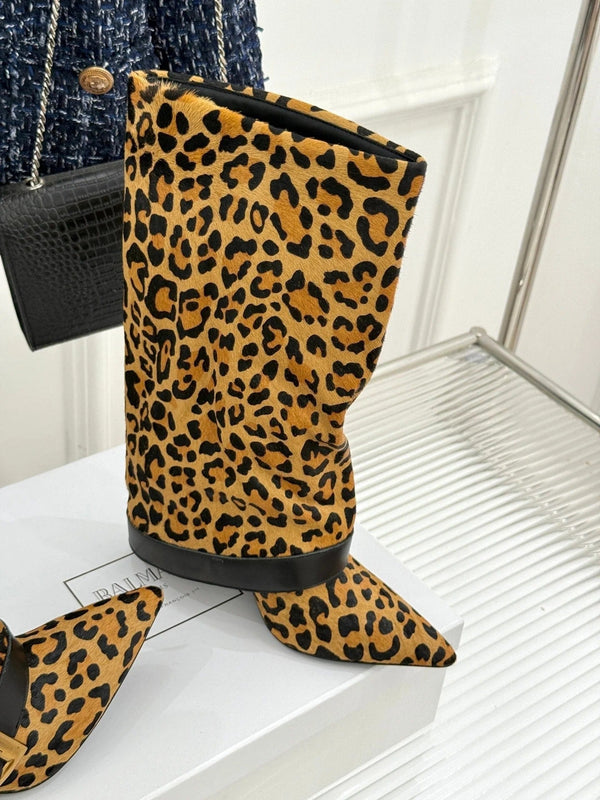 BALMAIN 25S ANTHEM BOOTS IN LEOPARD PRINT CALFSKIN