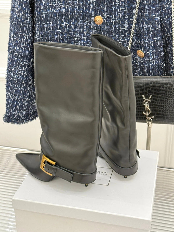 BALMAIN 25S ANTHEM BOOTS IN BLACK CALFSKIN