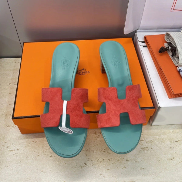 HM 26ss Sandales Oran 45 Turquoise Rouge Daim Cuir de vachette 607212
