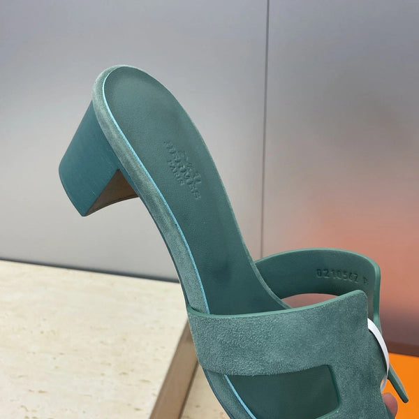 HM 26ss Sandales Oran 45 Daim Vert Mousse Cuir de Vachette 607213