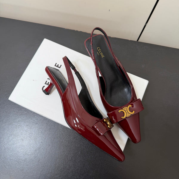 CE 26s Triomphe Slingback Pumps Patent Calfskin Gold Hardware