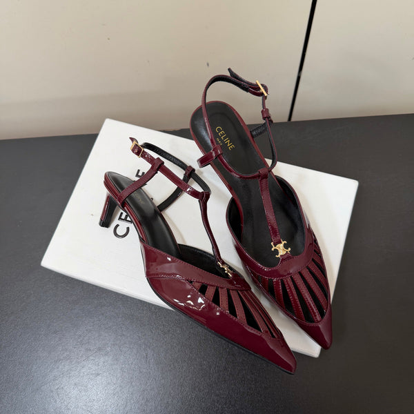 CE 26s Triomphe T-Strap Slingback Pumps Patent Calfskin
