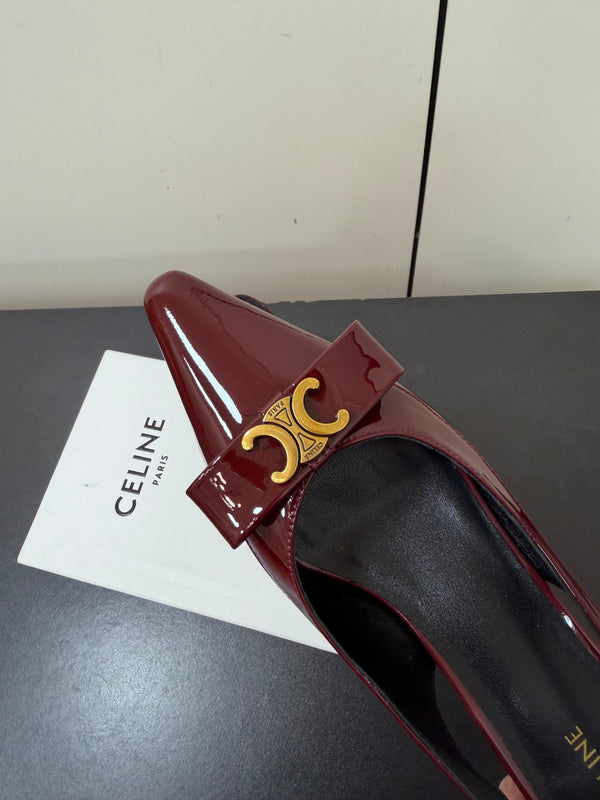CE 26s Triomphe Slingback Pumps Patent Calfskin Gold Hardware