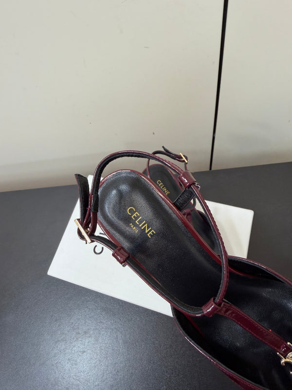 CE 26s Triomphe T-Strap Slingback Pumps Patent Calfskin