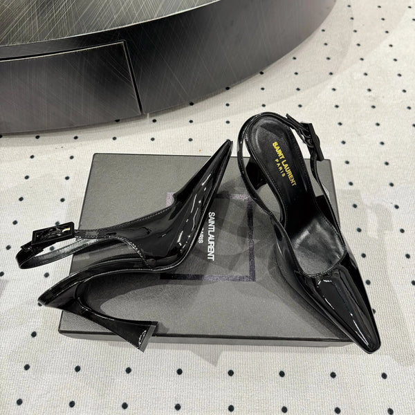 YSL 26S Slingback Heels 10.5cm Buckle Closure Glossy Calfskin