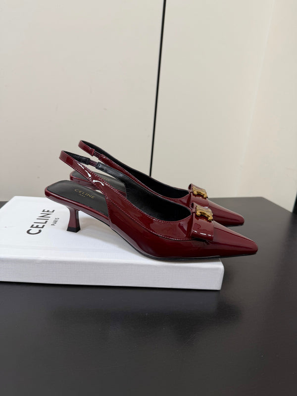 CE 26s Triomphe Slingback Pumps Patent Calfskin Gold Hardware