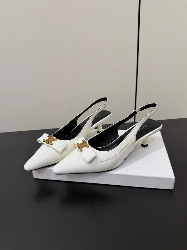CE 26s Triomphe Slingback Pumps Patent Calfskin Gold Hardware