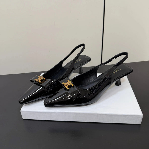 CE 26s Triomphe Slingback Pumps Patent Calfskin Gold Hardware