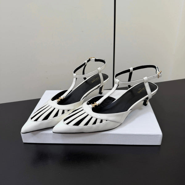 CE 26s Triomphe T-Strap Slingback Pumps Patent Calfskin