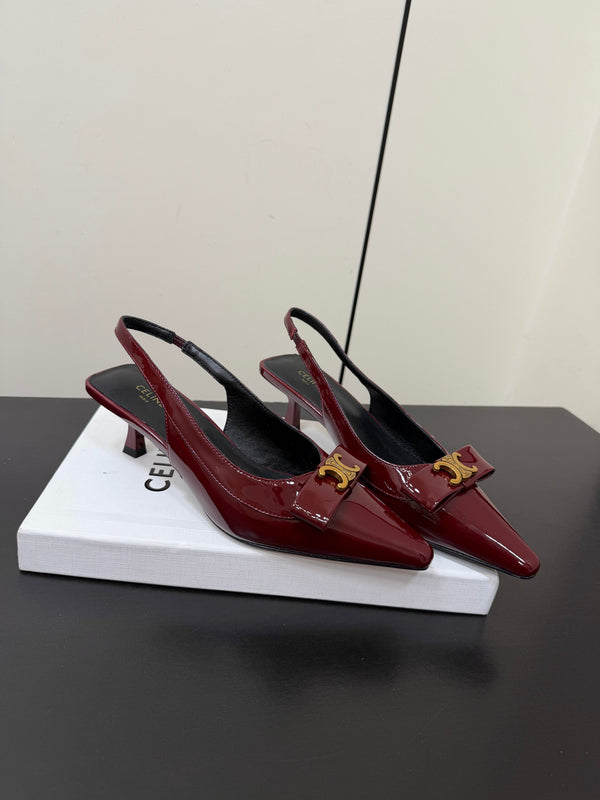 CE 26s Triomphe Slingback Pumps Patent Calfskin Gold Hardware