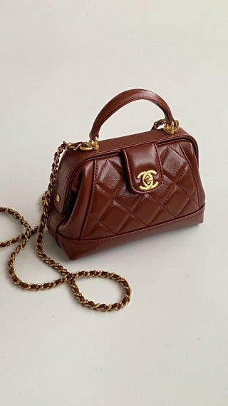 CC Mini Top Handle 18cm Red Leather Gold Hardware