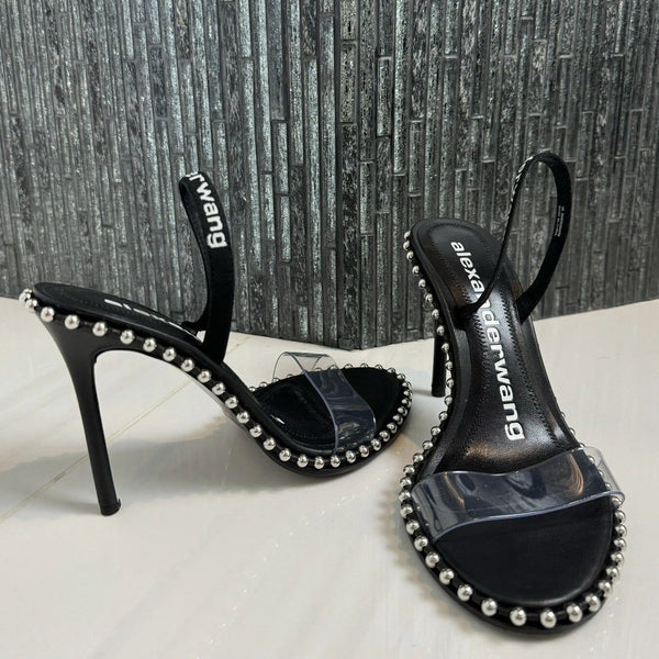 Alexander Wang Nova Logo Sandal in Black Leather