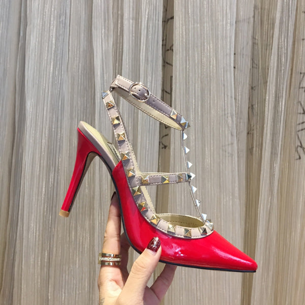 Valentino Rockstud Caged Pumps 100mm Pelle Verniciata Rossa 239632