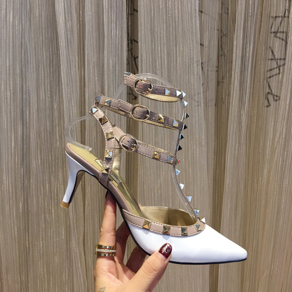 Valentino Rockstud Caged Pumps 65mm Pelle Verniciata Bianca 239633