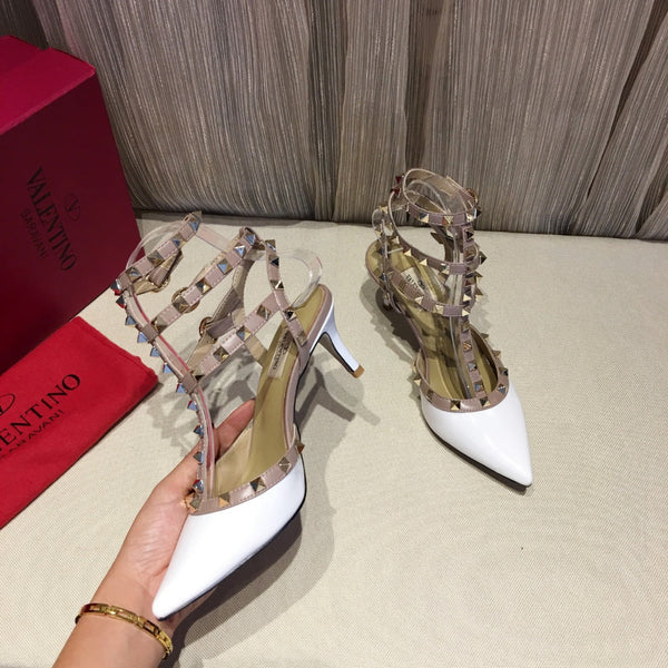 Valentino Rockstud Caged Pumps 65mm Pelle Verniciata Bianca 239633