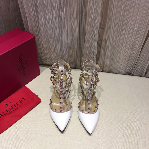 Valentino Rockstud Caged Pumps 65mm Pelle Verniciata Bianca 239633