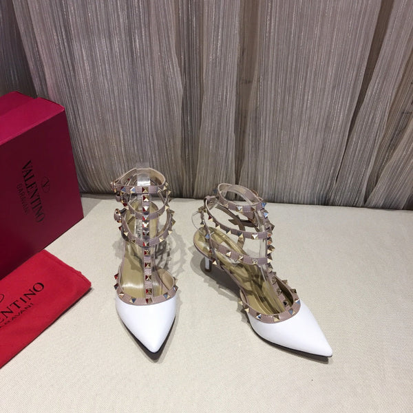 Valentino Rockstud Caged Pumps 65mm Pelle Verniciata Bianca 239633