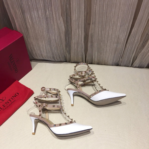 Valentino Rockstud Caged Pumps 65mm Pelle Verniciata Bianca 239633