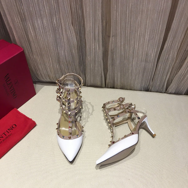 Valentino Rockstud Caged Pumps 65mm Pelle Verniciata Bianca 239633