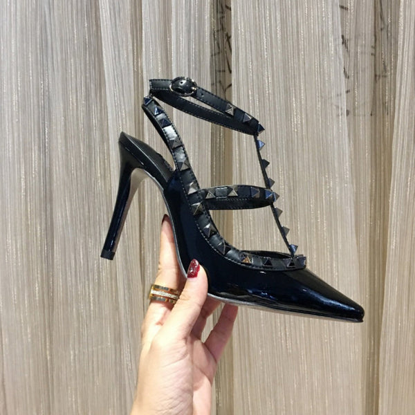 Valentino Rockstud Caged Pumps 100mm Pelle Verniciata Nera 239640