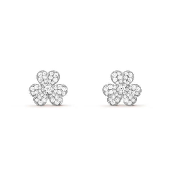 FRIVOLE SILVER FLOWER DIAMOND EARRINGS