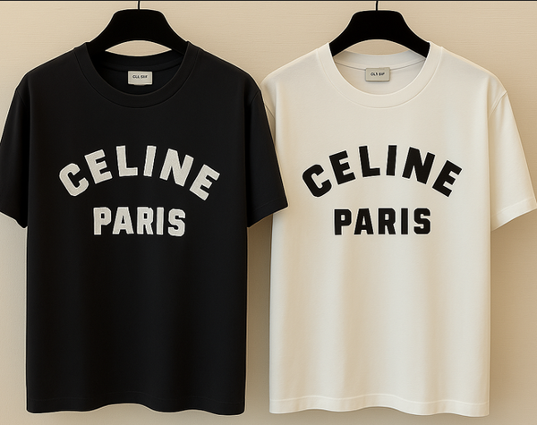 Maglietta a maniche corte Celine in cotone bianco e nero