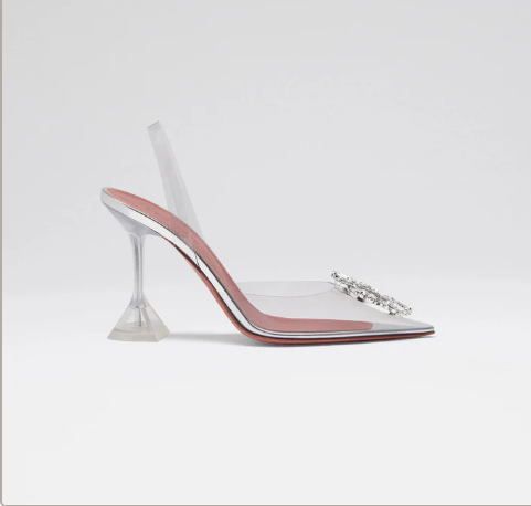 Amina Muaddi Begum Glass 90mm Slingback Pump White transparent PVC Goatskin