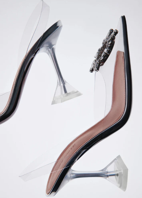 Amina Muaddi Begum Glass 90mm Slingback Pump White transparent PVC Goatskin