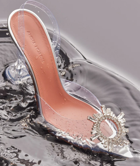 Amina Muaddi Begum Glass 90mm Slingback Pump White transparent PVC Goatskin