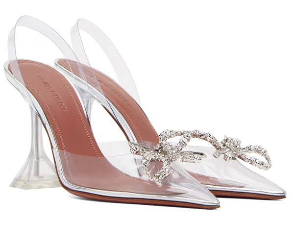Amina Muaddi Begum Glass 90mm Slingback Pump White transparent PVC Goatskin