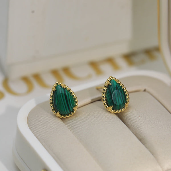 ORECCHINI A PERNO IN ORO MALACHITE BOHEME