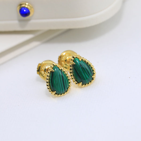 ORECCHINI A PERNO IN ORO MALACHITE BOHEME