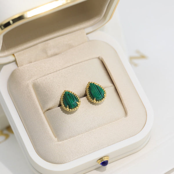 ORECCHINI A PERNO IN ORO MALACHITE BOHEME