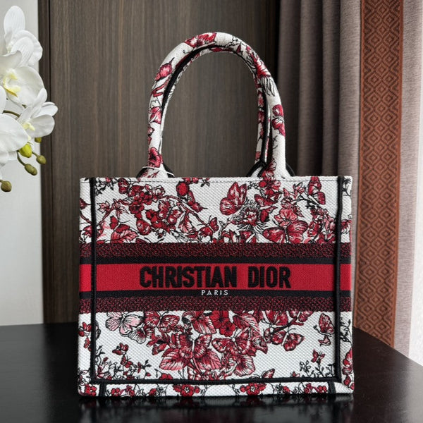 Piccola borsa porta CD/libro da 26,5 cm con ricamo a farfalla a forma di cuore bianco e rosso