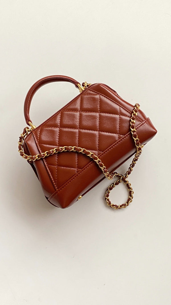 CC Mini Top Handle 18cm Red Leather Gold Hardware