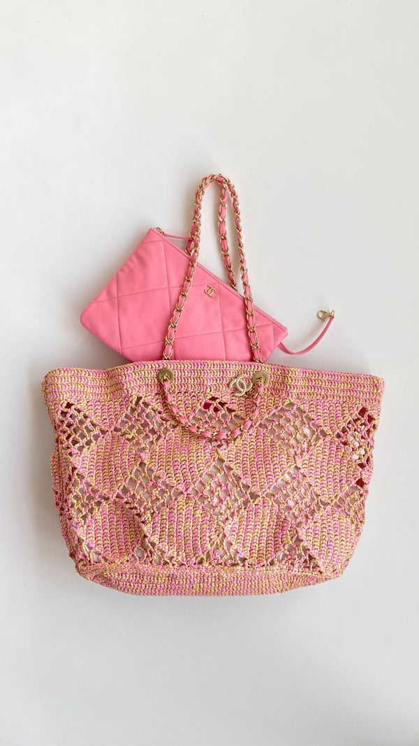 CC 2025 Beach Tote 52 Pink Raffia