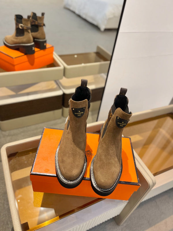LV Beaubourg Ankle Boot 50mm Brown Yellow Suede