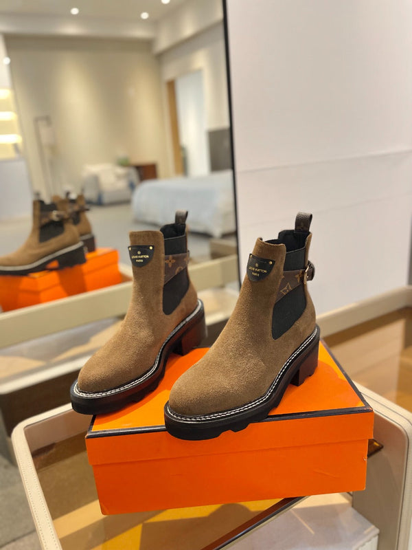 LV Beaubourg Ankle Boot 50mm Brown Yellow Suede
