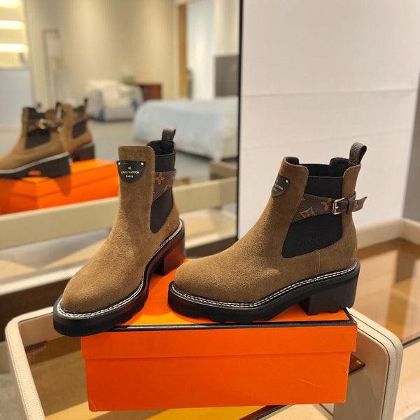 LV Beaubourg Ankle Boot 50mm Brown Yellow Suede