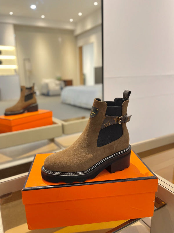 LV Beaubourg Ankle Boot 50mm Brown Yellow Suede